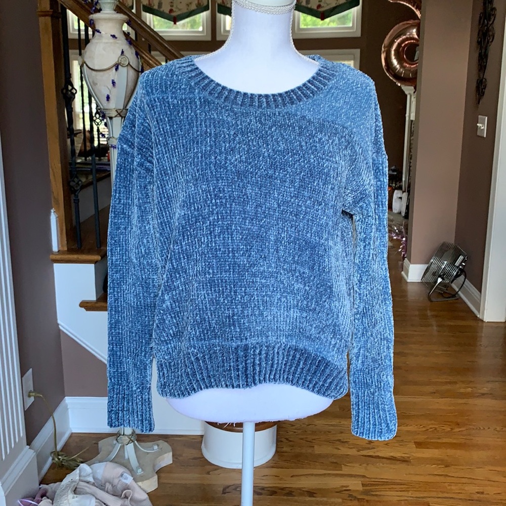 blue velvet knit sweater